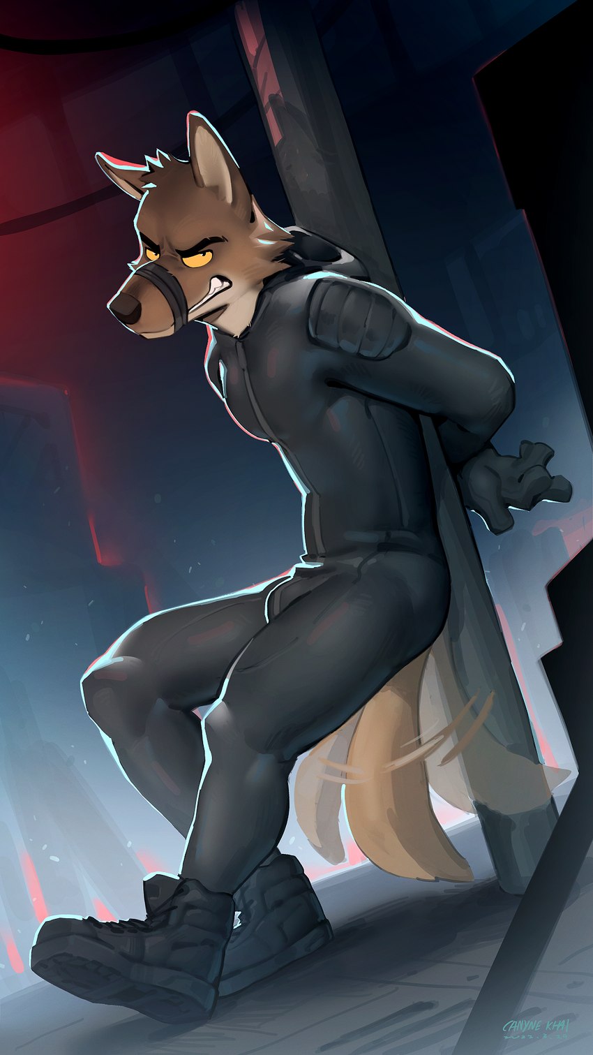 anthro biped bound bulge burglar burglary clothed clothing crime criminal footwear fur fur_tuft head_tuft male male_anthro robber robbery robbing shoes solo stealing tail tail_motion tailwag thief thug tight_clothing tuft canyne_khai dreamworks the_bad_guys mr._wolf_(the_bad_guys) canid canine canis mammal wolf 9:16 hi_res