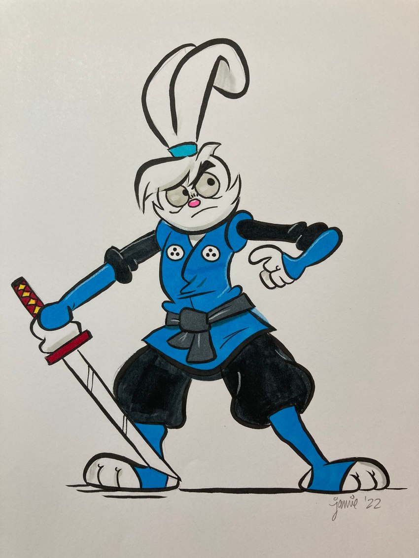 anthro clothed clothing katana male melee_weapon samurai solo sword warrior weapon jamie_cosley netflix samurai_rabbit:_the_usagi_chronicles usagi_yojimbo yuichi_usagi lagomorph leporid mammal rabbit 3:4 hi_res