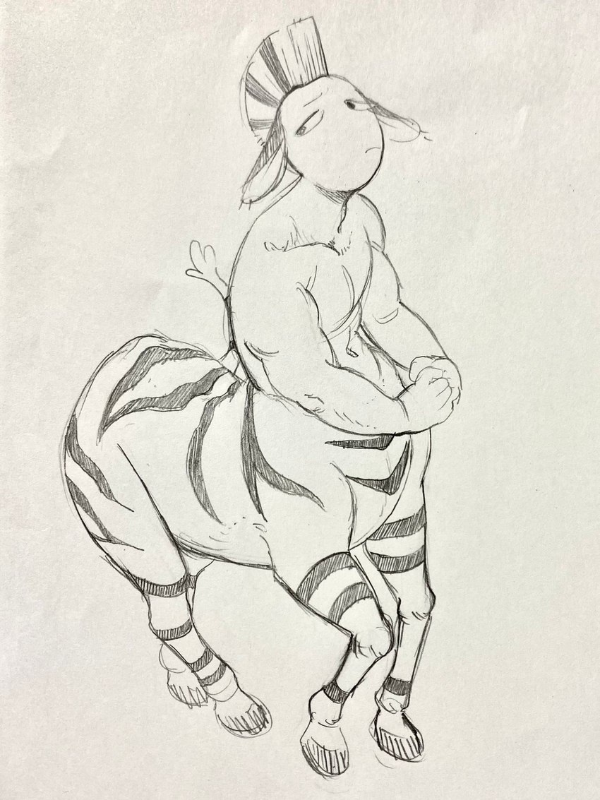 fur male solo striped_body striped_fur stripes 20daysapple centaurworld netflix zulius_(centaurworld) equid equid_taur equine equine_taur mammal mammal_taur taur zebra zebra_taur 2021 3:4 hi_res monochrome sketch traditional_media_(artwork)