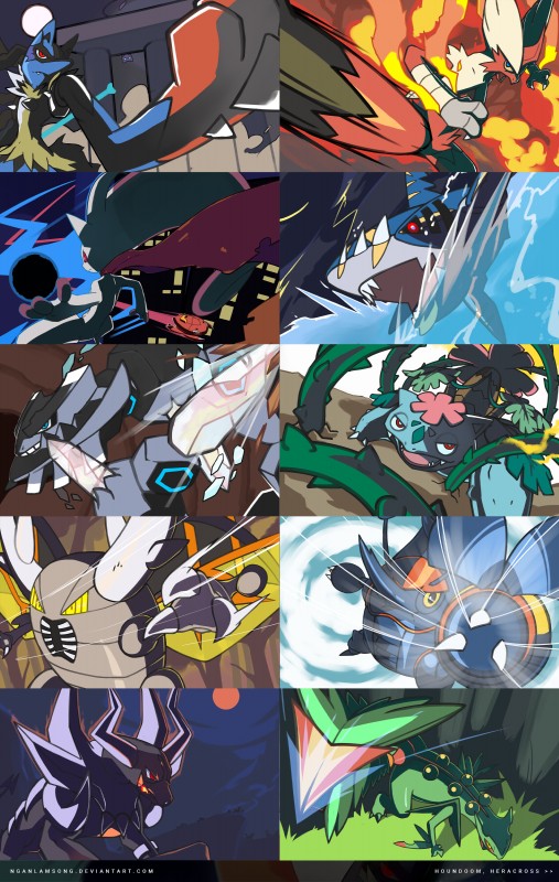 ambiguous_gender blue_eyes red_eyes solo yellow_eyes nganlamsong nintendo pokemon generation_1_pokemon generation_5_pokemon generation_6_pokemon genesect legendary_pokemon mega_blaziken mega_evolution mega_heracross mega_houndoom mega_lucario mega_mewtwo mega_mewtwo_y mega_pinsir mega_sceptile mega_sharpedo mega_steelix mega_venusaur mew_(pokemon) pokemon_(species) shiny_pokemon absurd_res hi_res multiple_images