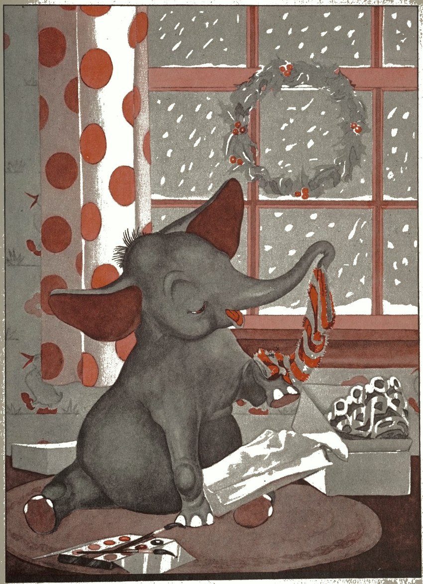 ambiguous_gender brush carpet christmas_present featureless_crotch feral furgonomics gift grey_body hooves inside open_mouth paintbrush sitting snow snowing snowing_outside solo trunk trunk_warmers window window_curtains young young_ambiguous young_feral jean_mcconnell little_elephant little_elephant_(character) elephant elephantid mammal proboscidean 1938 20th_century absurd_res ancient_art hi_res official_art traditional_media_(artwork) male_(lore)