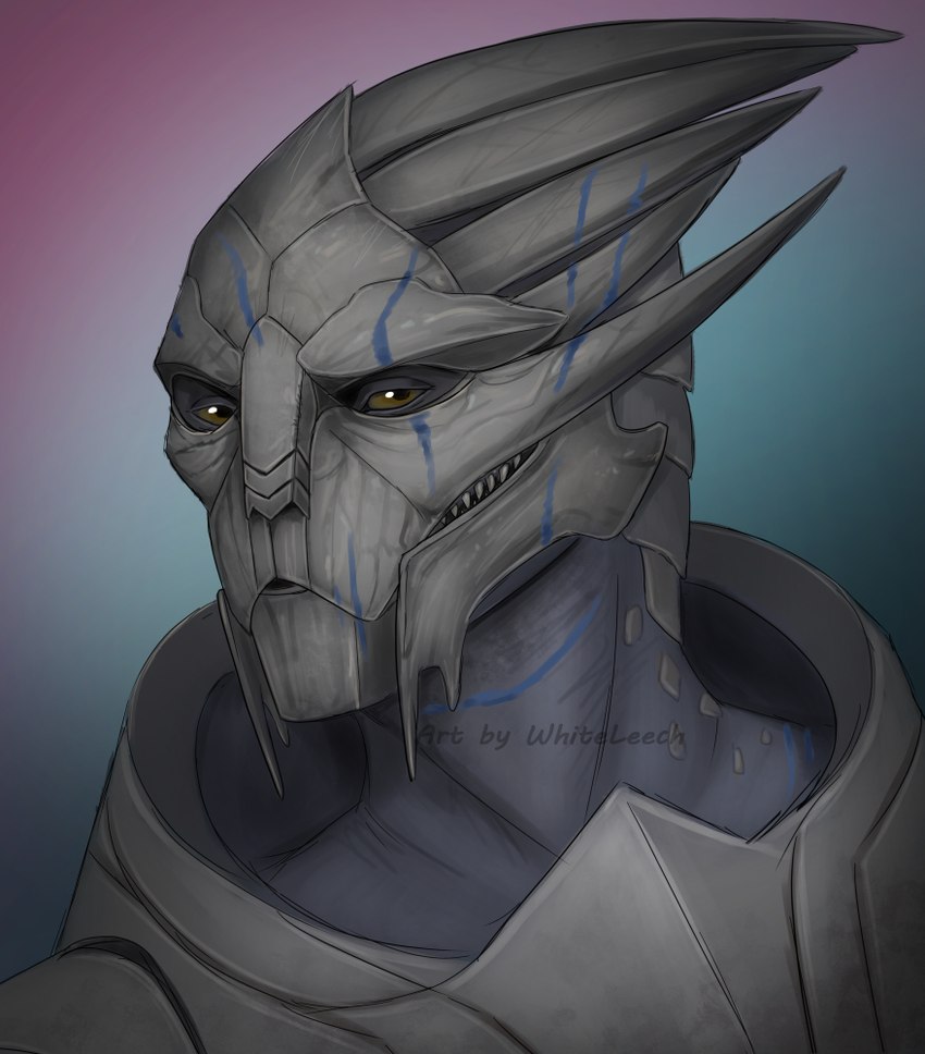 brown_eyes facial_scar looking_at_viewer male scar solo teeth whiteleech bioware electronic_arts mass_effect alien turian portrait