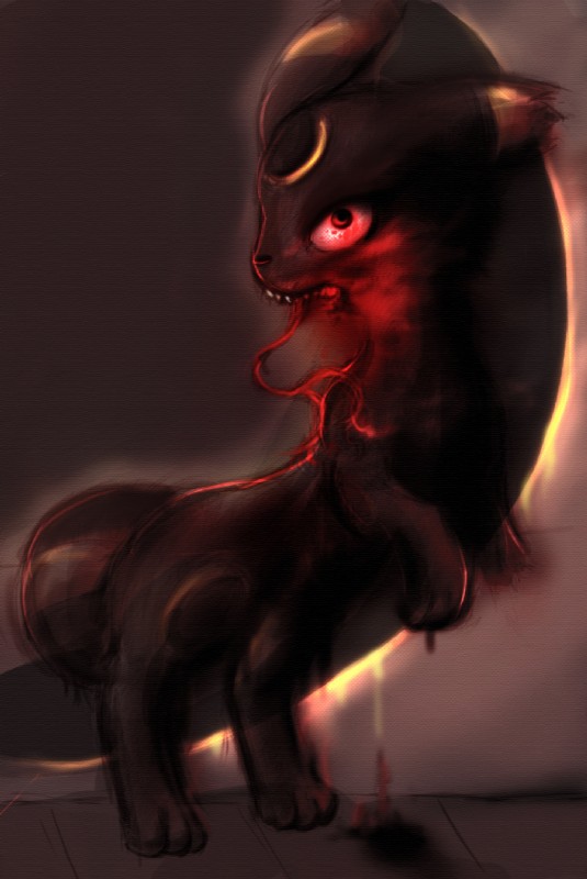 ambiguous_gender black_body black_fur blood bodily_fluids feral fur nightmare_fuel red_eyes solo feanor nintendo pokemon eeveelution generation_2_pokemon pokemon_(species) umbreon undead zombie hi_res source_request