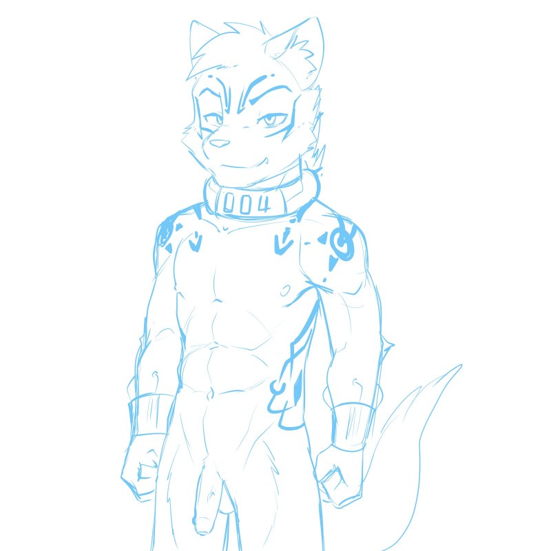 abs balls biped bracelet collar genitals jewelry male muscular muscular_male penis solo sharparadise felid feline mammal 1:1 hi_res line_art sketch