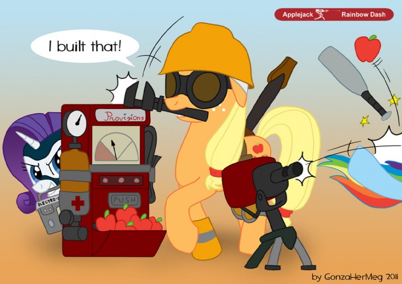 apple baseball_bat bat_(object) blue_body blue_fur cutie_mark dispenser engineer_(profession) female feral food fruit fur group hair horn machine multicolored_hair pain plant rainbow_hair tail turret gonzahermeg friendship_is_magic hasbro my_little_pony mythology team_fortress_2 valve applejack_(mlp) dispenser_(team_fortress_2) engineer_(team_fortress_2) rainbow_dash_(mlp) rarity_(mlp) scout_(team_fortress_2) sentry_gun_(team_fortress_2) spy_(team_fortress_2) earth_pony equid equine horse mammal mythological_creature mythological_equine pony robot unicorn crossover