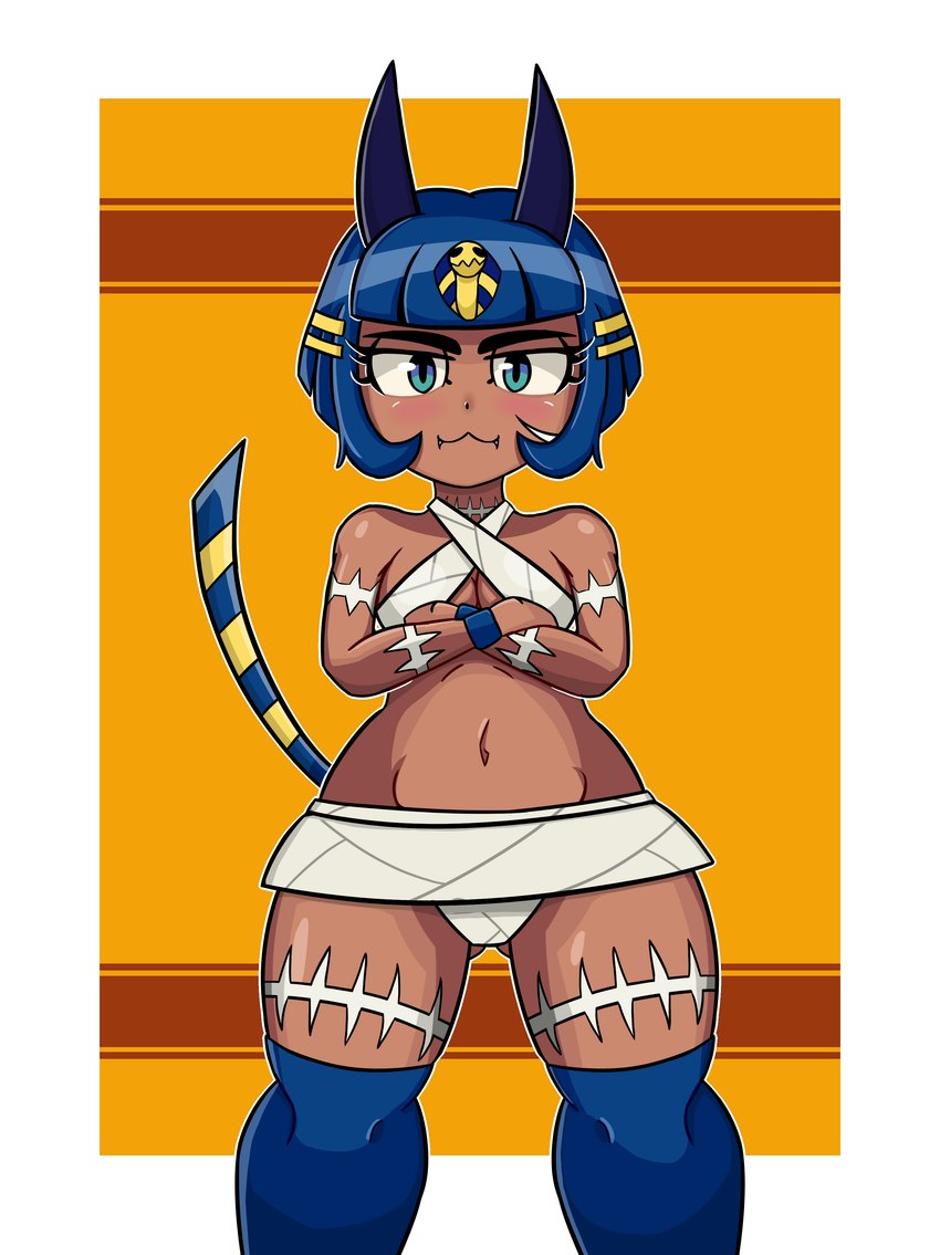 :3 bandeau bikini clothing crossed_arms female frown fusion legwear looking_at_viewer not_furry scar simple_background solo swimwear thigh_highs topwear two-piece_swimsuit wraps nekiny animal_crossing ankha_zone nintendo skullgirls ankha_(animal_crossing) nadia_fortune animal_humanoid cat_humanoid felid felid_humanoid feline feline_humanoid humanoid mammal mammal_humanoid absurd_res hi_res