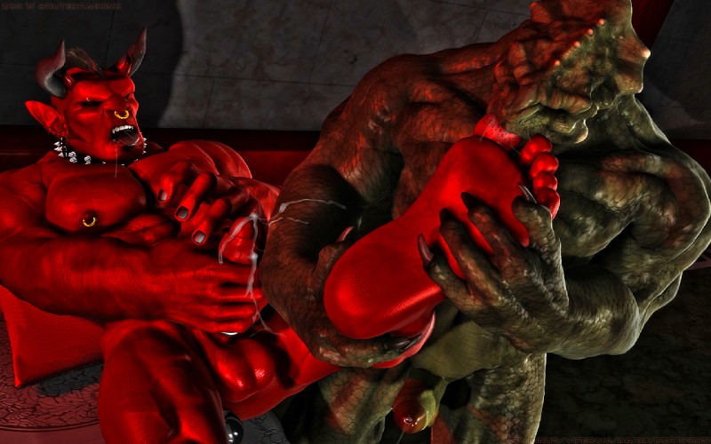 5_toes abs balls biceps big_balls big_muscles big_penis bodily_fluids claws collar cum duo ear_piercing erection eyes_closed facial_piercing feet foot_fetish foot_focus foot_in_mouth foot_play foot_suck foreskin genital_fluids genitals hindpaw horn humanoid_feet humanoid_genitalia humanoid_penis male male/male masturbation muscular muscular_male nipple_piercing nipples nose_piercing nose_ring nude open_mouth partially_retracted_foreskin paws pecs penile penile_masturbation penis piercing plantigrade ring_piercing saliva septum_piercing soles sucking sweat toe_in_mouth toe_play toe_suck toes tongue tongue_out darkviperbara demon 16:10 2012 3d_(artwork) digital_media_(artwork) widescreen