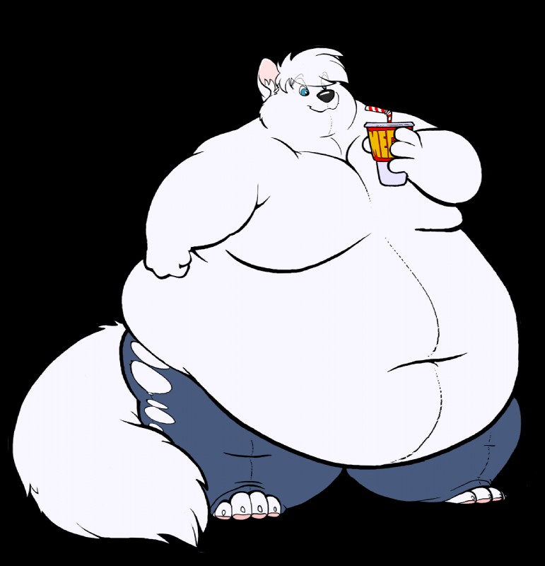 anthro barefoot belly belly_overhang beverage big_belly biped chubby_cheeks claws clothed clothing feet fur holding_beverage holding_object huge_belly hyper hyper_belly love_handles male moobs morbidly_obese morbidly_obese_anthro morbidly_obese_male navel obese obese_anthro obese_male overweight overweight_anthro overweight_male smile solo standing thick_thighs toe_claws topless torn_clothing white_body white_fur wide_hips macroceli_(artist) artie arctic_fox canid canine fox mammal true_fox alpha_channel hi_res