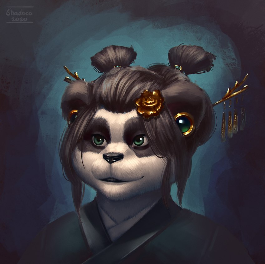 anthro clothing female green_eyes simple_background solo shadoca blizzard_entertainment warcraft bear mammal pandaren 2020 hi_res