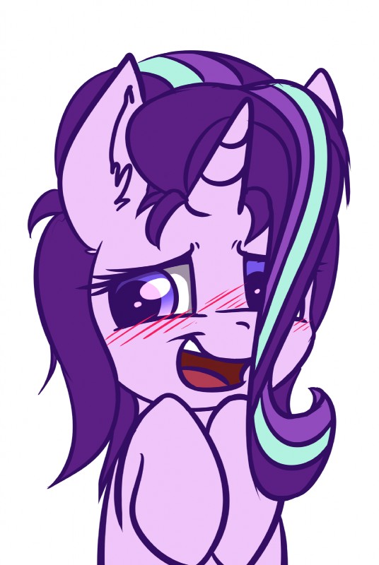 blush embarrassed female feral hair horn inner_ear_fluff messy_hair multicolored_hair smile solo tuft two_tone_hair duop-qoub friendship_is_magic hasbro my_little_pony mythology starlight_glimmer_(mlp) equid equine mammal mythological_creature mythological_equine unicorn hi_res reaction_image