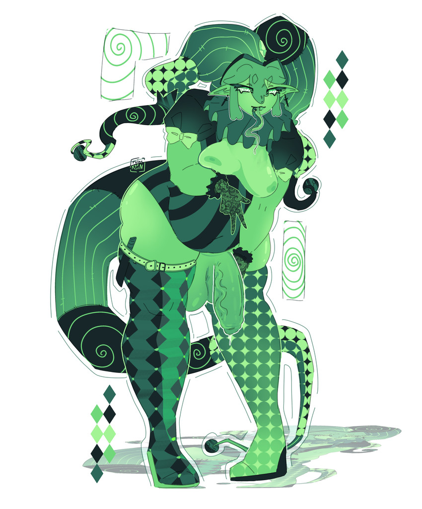 clown female green_body intersex intersex/intersex long_tongue male slaim solo tongue breedingtrap hi_res