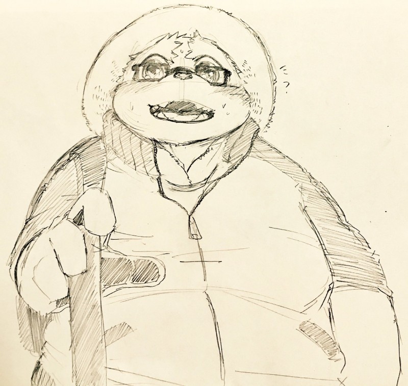 anthro clothed clothing eyewear front_view glasses gloves handwear hat headgear headwear male overweight overweight_anthro overweight_male solo straw_hat kogiinu lifewonders tokyo_afterschool_summoners volos_(tas) bear mammal 2017 graphite_(artwork) half-length_portrait hi_res portrait sketch traditional_media_(artwork)