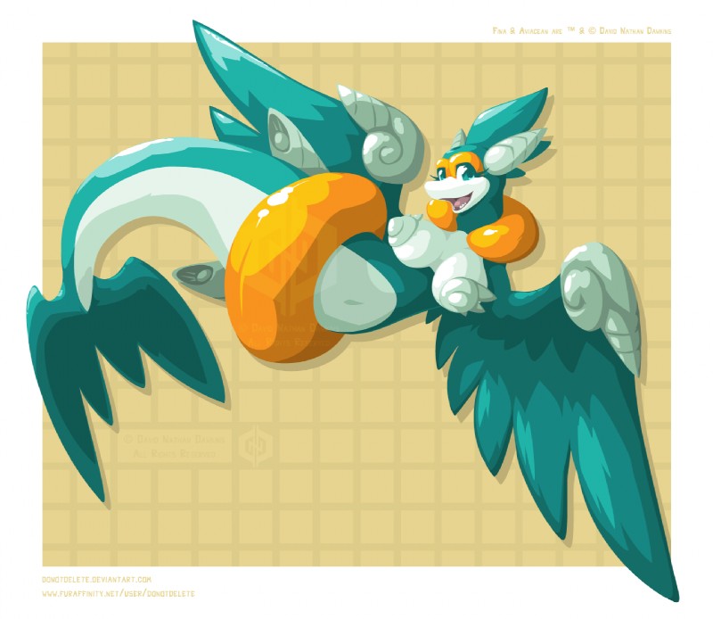 anthro big_breasts breasts eyelashes feathered_wings feathers female green_eyes inflatable looking_at_viewer open_mouth pool_toy slightly_chubby solo swim_ring wings donotdelete fina aviacean avian cetacean mammal marine distracting_watermark watermark