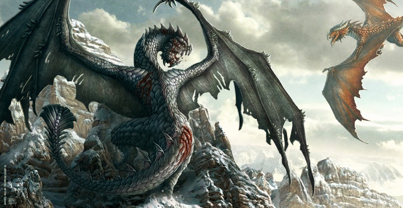 ambiguous_gender blood bodily_fluids claws cloud detailed_background duel duo eye_contact feral fight flying looking_at_another membrane_(anatomy) membranous_wings mountain outside scratch sky snow tail wings wounded kerem_beyit mythology dragon mythological_creature mythological_scalie scalie