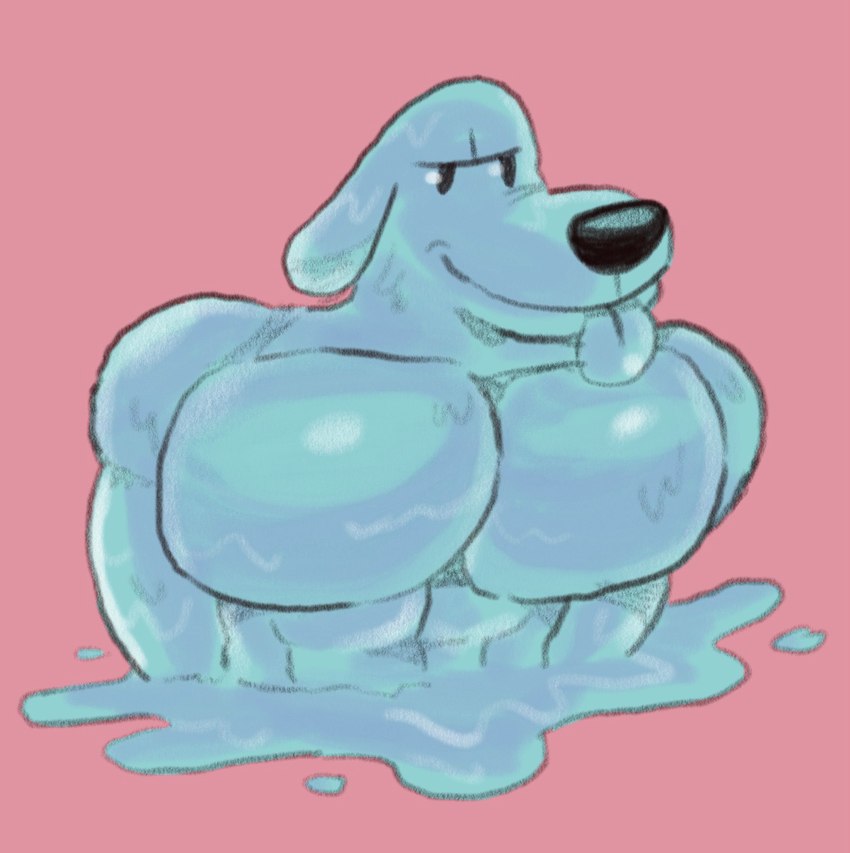 anthro big_pecs huge_pecs looking_at_viewer male pecs pink_background simple_background solo water simplybobcat darkwing_duck disney ducktales ducktales_(2017) liquidator canid canine canis domestic_dog elemental_creature mammal water_creature