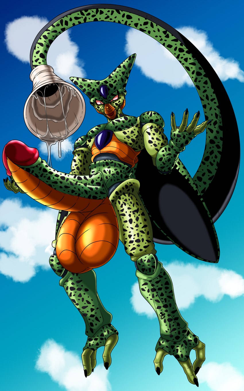 anthro athletic balls big_balls big_penis cell_tail circumcised exoskeleton genitals hand_feet huge_balls huge_penis humanoid_genitalia humanoid_penis hyper hyper_balls hyper_genitalia hyper_penis imminent_vore male open_tail orifice penis simple_background solo spread_wings tail tail_fetish tail_orifice tail_play tail_vore vore wet wings tanithjackal dragon_ball dragon_ball_z cell_(dragon_ball) imperfect_cell alien arthropod 5:8 absurd_res colored hi_res