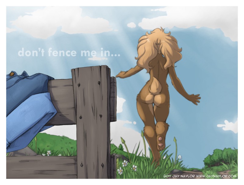 anthro biped butt casual_nudity cloud detailed_background exhibitionism female fence nude nudist outside pawpads plantigrade public rear_view sky solo standing text conditional_dnp jay_naylor trixie_(jay_naylor) canid canine canis domestic_dog mammal 2011 absurd_res digital_media_(artwork) english_text hi_res