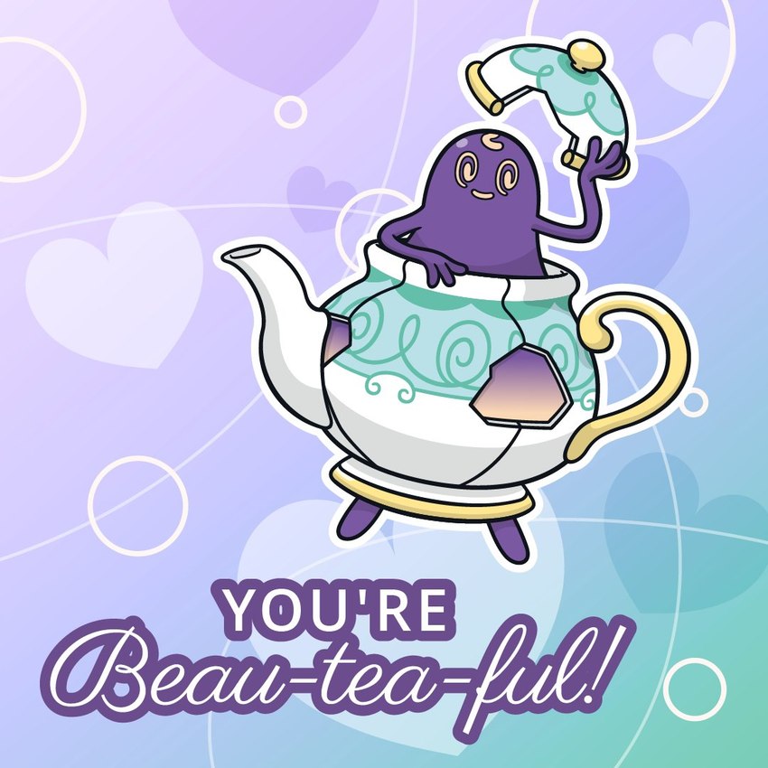 3_fingers ambiguous_gender blue_background blue_heart clothing cracks exclamation_point featureless_feet feet fingers front_view gradient_background headgear headwear heart_symbol holidays humor not_furry outline pun purple_body simple_background solo spiral_eyes teapot text tipping_hat valentine's_day_card white_clothing white_headwear white_heart white_outline white_text yellow_eyes unknown_artist nintendo pokemon valentine's_day generation_8_pokemon ghost humanoid pokemon_(species) polteageist spirit 1:1 2022 colored digital_drawing_(artwork) digital_media_(artwork) english_text official_art shaded simple_shading