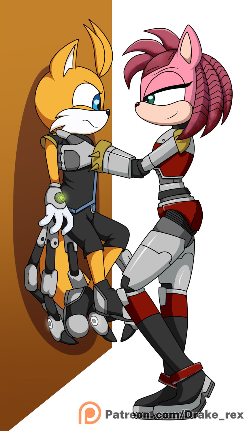 blue_eyes bottomwear bracelet clothed clothing cybernetics duo female fur green_eyes jewelry machine male metal_tail pink_body pink_fur shorts size_difference spiked_bracelet spikes tail tall_girl yellow_body yellow_fur drake-rex netflix sega sonic_prime sonic_the_hedgehog_(series) tall_woman_lifting_short_woman amy_rose miles_prower rusty_rose tails_nine canid canine cyborg eulipotyphlan fox hedgehog mammal 2022 digital_drawing_(artwork) digital_media_(artwork) hi_res meme