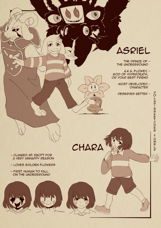 asriel dreemurr, asriel dreemurr, chara, flowey the flower, and photoshop flowey (undertale (series) and etc) created by polarissketches