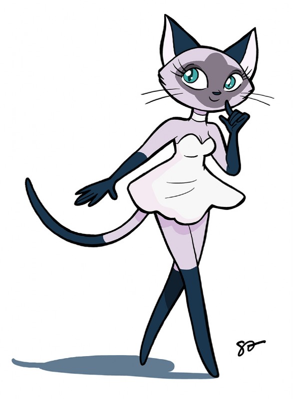 anthro bottomwear breasts cleavage clothed clothing female green_eyes skirt solo tail tail_under_skirt ferretface99 maeterlinck's_blue_bird tyltyl_and_mytyl's_adventurous_journey shanet domestic_cat felid feline felis mammal siamese hi_res