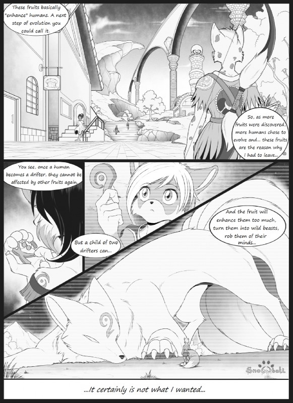 anthro feral macro text s2-freak chakka_(s2-freak) cherry_(s2-freak) canid canine canis mammal wolf comic english_text greyscale hi_res monochrome