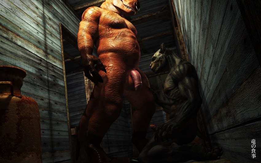 anthro duo flaccid foreskin genitals humanoid_genitalia humanoid_penis imminent_oral kneeling_oral_position male male/male musclegut muscular muscular_anthro muscular_male penis standing dragonfood blackmist333 dinosaur prehistoric_species reptile scalie theropod tyrannosaurid tyrannosauroid tyrannosaurus tyrannosaurus_rex 16:10 3d_(artwork) digital_media_(artwork) hi_res widescreen