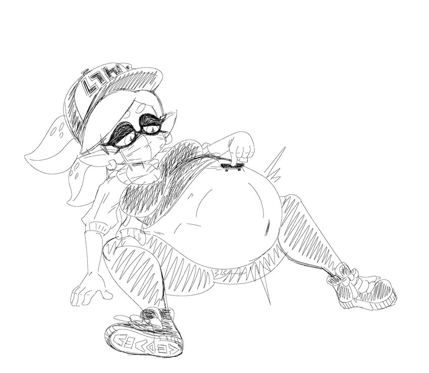 after_vore belly big_belly female female_pred humanoid_pred mask oral_vore same_size_vore solo vore jaxbeef nintendo splatoon tech_deck marie_(splatoon) animal_humanoid cephalopod cephalopod_humanoid humanoid inkling marine marine_humanoid mollusk mollusk_humanoid digital_media_(artwork) hi_res monochrome