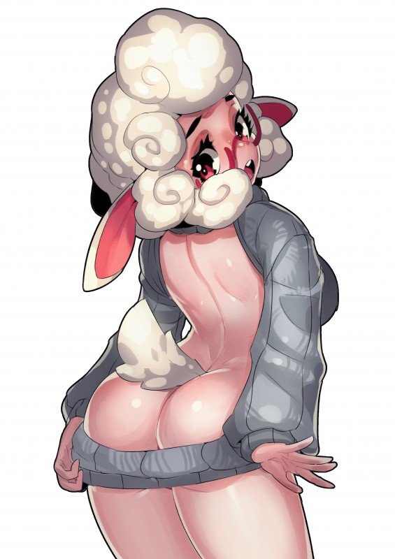 anthro bottomless breasts butt butt_cleavage clothed clothing curvy_figure eyewear female glasses looking_back open_mouth pose solo sweater tail topwear virgin_killer_sweater celebrated_earl disney meme_clothing zootopia dawn_bellwether bovid caprine domestic_sheep mammal sheep absurd_res hi_res meme