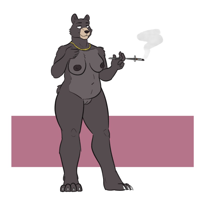 4_toes 5_fingers anthro big_breasts black_body black_fur black_nose breasts cigarette cigarette_holder claws feet female fingers fur genitals hindpaw humanoid_hands jewelry mature_anthro mature_female necklace nipples nude nude_anthro nude_female paws plantigrade pussy smile smoke solo standing tail toe_claws toes can-be-quite-crude victoria_(can-be-quite-crude) bear black_bear mammal ursine 1:1 digital_drawing_(artwork) digital_media_(artwork) hi_res