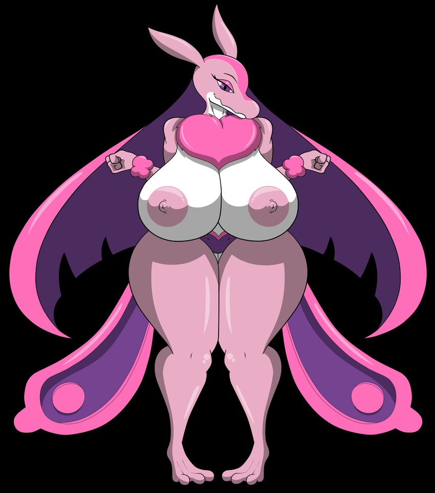 anthro areola big_breasts breasts chest_tuft countershading female genitals glistening glistening_body huge_breasts knock-kneed nipples nude pink_body pink_tuft purple_eyes pussy simple_background solo thick_thighs transparent_background tuft white_body white_countershading marshall123x_(artist) palworld pocketpair lovander pal_(species) 2024 absurd_res alpha_channel hi_res