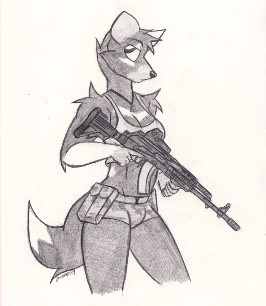 ak_platform ammo_belt ammunition anthro assault_rifle bottomwear bra clothing eotech fb_beryl gun hotpants intersex jewelry looking_at_viewer necklace neutral_expression ranged_weapon rifle shorts solo therian_symbol underwear weapon simonov cipher_oralloy therian dasyurid dasyuromorph mammal marsupial tasmanian_devil absurd_res hi_res huge_filesize traditional_media_(artwork) nonbinary_(lore)