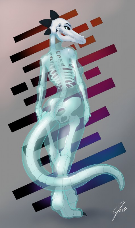 anthro bone breasts butt clothing ectoplasm female non-mammal_breasts nude skeleton solo teeth translucent translucent_body balderdash999 skeley crocodile crocodilian ghost reptile scalie spirit absurd_res hi_res