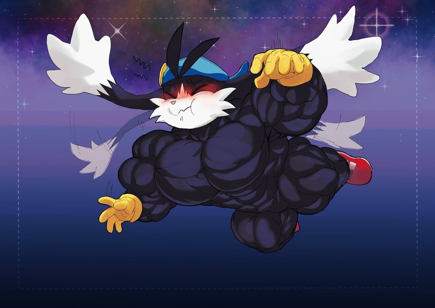 anthro big_chest big_muscles clothing footwear gloves handwear hat headgear headwear huge_muscles hyper hyper_muscles male muscular nude null shoes solo thick_thighs crimsonrabbit bandai_namco klonoa_(series) klonoa domestic_cat felid feline felis mammal hi_res