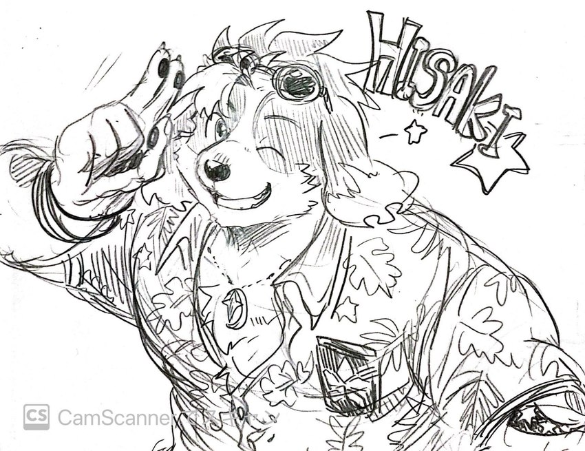 aloha_shirt anthro clothing eyewear floppy_ears grin male one_eye_closed pattern_clothing pattern_shirt pattern_topwear shirt smile solo sunglasses topwear wink donguri306 lifewonders live_a_hero hisaki_(live_a_hero) canid canine canis domestic_dog mammal hi_res sketch