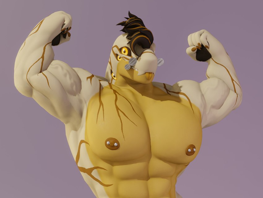 abs anthro big_muscles eyewear flexing flexing_bicep flexing_both_biceps glasses hair looking_at_viewer male muscular muscular_anthro muscular_male nipple_piercing nipples nude pecs piercing simple_background smile solo tongue tongue_out anxiboi enti_(entitropy) alien deity monster 3d_(artwork) 4:3 digital_media_(artwork) hi_res