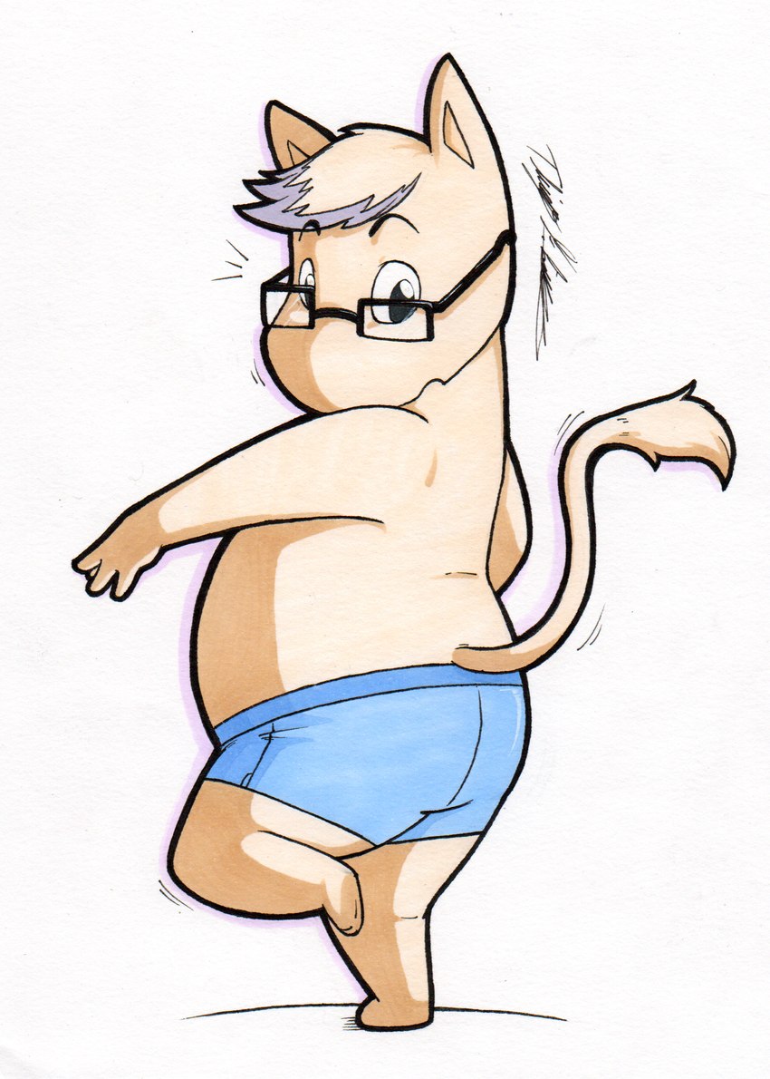 anthro blue_boxer_briefs blue_clothing blue_underwear boxer_briefs boxer_briefs_only clothed clothing eyewear glasses male simple_background solo tail topless underwear underwear_only white_background white_body rotten_owl the_moomins moomin snork_(moomin) hi_res traditional_media_(artwork)