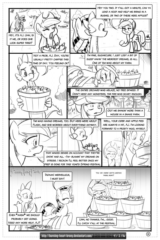 apple bucket container female food fruit horn male plant text tired burning-heart-brony friendship_is_magic hasbro my_little_pony mythology applejack_(mlp) rarity_(mlp) spike_(mlp) dragon equid equine mammal mythological_creature mythological_equine mythological_scalie scalie unicorn 2016 2:3 absurd_res comic english_text hi_res