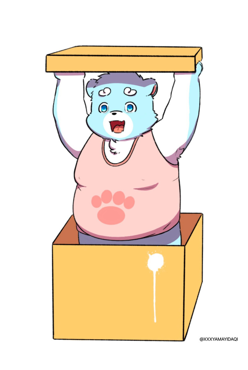 anthro blue_body blue_eyes blue_fur box container fur male overweight overweight_anthro overweight_male simple_background solo white_background white_body white_fur young young_anthro xxxyamayidaqi bonasiah full_attack sophring_hao bear mammal 2020 hi_res