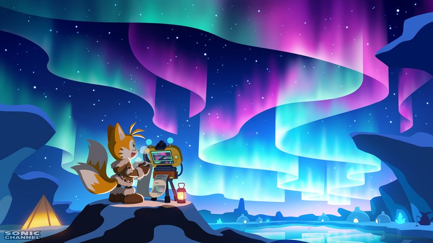 2_tails alternate_costume anthro aurora_(phenomenon) biped black_nose blue_eyes breath clothing duo fishing footwear fur gloves handwear holding_object holding_paper ice_fishing igloo lake lamp lantern machine male multi_tail night open_mouth open_smile orange_body orange_fur outside paper shelter shoes sky smile standing star starry_sky tail taking_picture white_body white_fur winter_clothing winter_coat yellow_body yellow_fur uno_yuuji sega sonic_channel sonic_the_hedgehog_(series) big_the_cat miles_prower canid canine domestic_cat felid feline felis fox mammal 16:9 2024 cel_shading digital_drawing_(artwork) digital_media_(artwork) lineless official_art shaded wallpaper widescreen