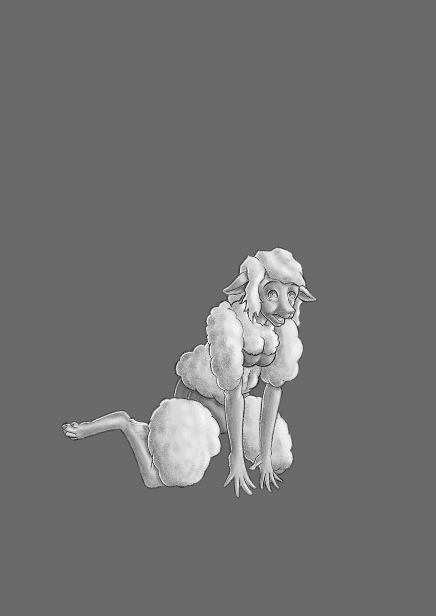 after_transformation anthro barefoot feet female female/female fur scared solo species_transformation transformation wool_(fur) wool_hair tfancred bovid caprine mammal sheep absurd_res hi_res monochrome