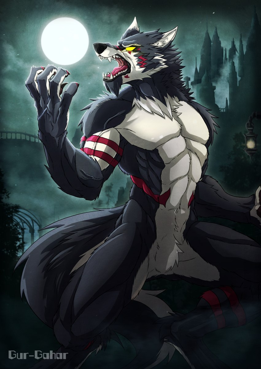 anthro biped claws fur male nude simple_background solo tongue white_body gur-gahar mythology gur_(gur-gahar) canid canine canis mammal mythological_canine mythological_creature werecanid werecanine werecreature werewolf wolf absurd_res digital_media_(artwork) hi_res