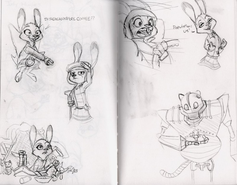 ambiguous_gender anthro clothing duo female macro question_mark suit text quirky-middle-child disney the_iron_giant zootopia hogarth_hughes_(the_iron_giant) judy_hopps the_iron_giant_(character) lagomorph leporid mammal rabbit english_text