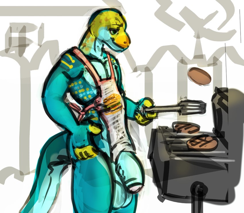 5_fingers abstract_background anthro apron apron_only balls big_balls big_penis blue_balls blue_body blue_penis blue_scales burger clothing fingers flaccid food foreskin genitals glans green_body green_eyes green_scales grill grilling holding_object holding_spatula holding_tool huge_balls huge_penis humanoid_genitalia humanoid_penis male markings multicolored_body multicolored_scales outside partially_retracted_foreskin penis pink_glans scales solo spatula spots spotted_body spotted_scales striped_body striped_scales stripes thick_penis tools vein veiny_penis yellow_body yellow_scales cool. monroe_lehner collared_lizard common_collared_lizard lizard reptile scalie 2024 colored_sketch digital_drawing_(artwork) digital_media_(artwork) guide_lines sketch