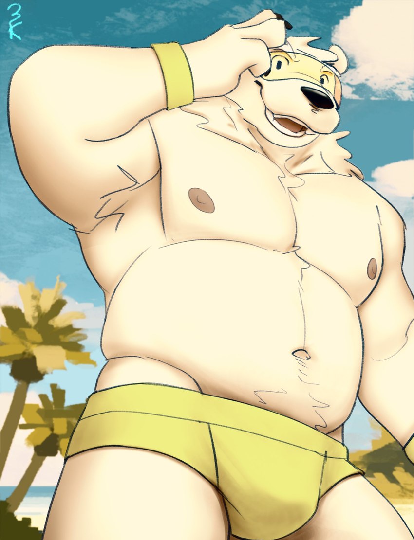 anthro armpit_hair armwear body_hair bulge clothing eyewear glasses happy_trail looking_at_viewer male musclegut muscular muscular_male navel neck_tuft nipples pubes solo tuft underwear 3000vnd bear mammal hi_res