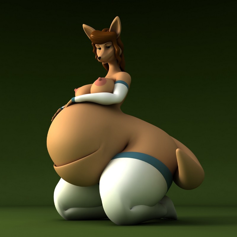 anthro areola belly big_belly big_butt breasts brown_hair butt clothing erect_nipples female hair huge_butt hyper hyper_pregnancy leggings legwear long_hair nipples pouch_(anatomy) pregnant simple_background smile solo thick_thighs wide_hips anthroanim abigail_roo kangaroo macropod mammal marsupial 1:1 3d_(artwork) digital_media_(artwork) hi_res