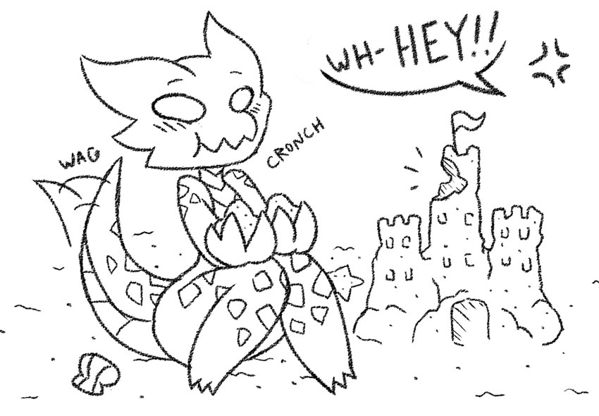 blush castle dialogue eating female horn nude outside pica sand sand_castle scales sculpture solo tail tail_motion tailwag text rakkuguy coal_(rakkuguy) bivalve clam kobold marine mollusk reptile scalie english_text monochrome