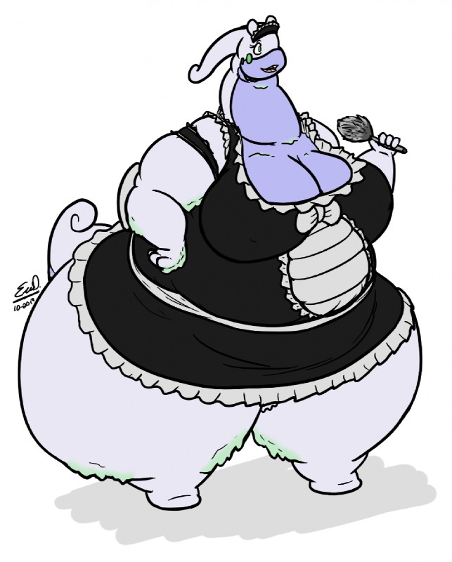 big_breasts breasts cleavage clothed clothing female maid_uniform non-mammal_breasts obese obese_female overweight overweight_female slime solo tail thick_thighs uniform wide_hips eddy_okapi mythology nintendo pokemon dragon generation_6_pokemon goodra mythological_creature mythological_scalie pokemon_(species) scalie hi_res