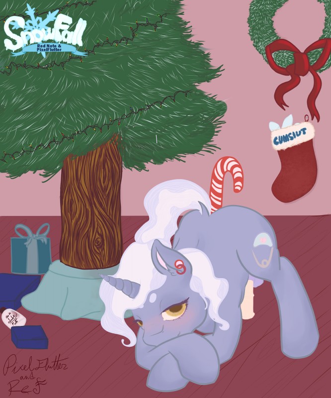 anal balls blush candy candy_cane candy_cane_dildo clothing dessert ear_piercing erection femboy feral food genitals gift holidays horn legwear male nude penis piercing snowfall solo stockings wreath pixelflutter red_note christmas friendship_is_magic hasbro my_little_pony mythology pokey_pierce_(mlp) equid equine mammal mythological_creature mythological_equine unicorn 5:6 absurd_res hi_res