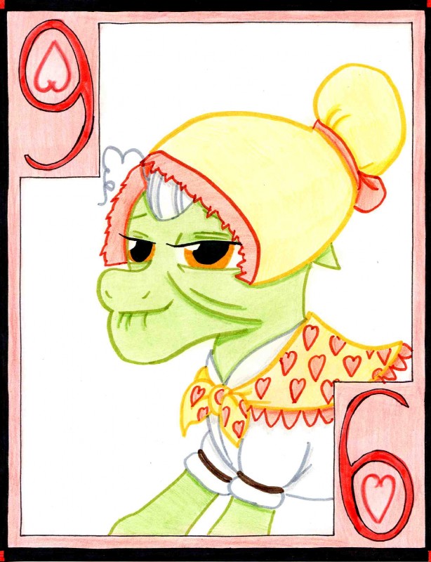 card card_template female feral hair heart_symbol hearts_(suit) number playing_card playing_card_template six_of_hearts smile solo suit_symbol the1king friendship_is_magic hasbro my_little_pony granny_smith_(mlp) earth_pony equid equine horse mammal pony hi_res traditional_media_(artwork)